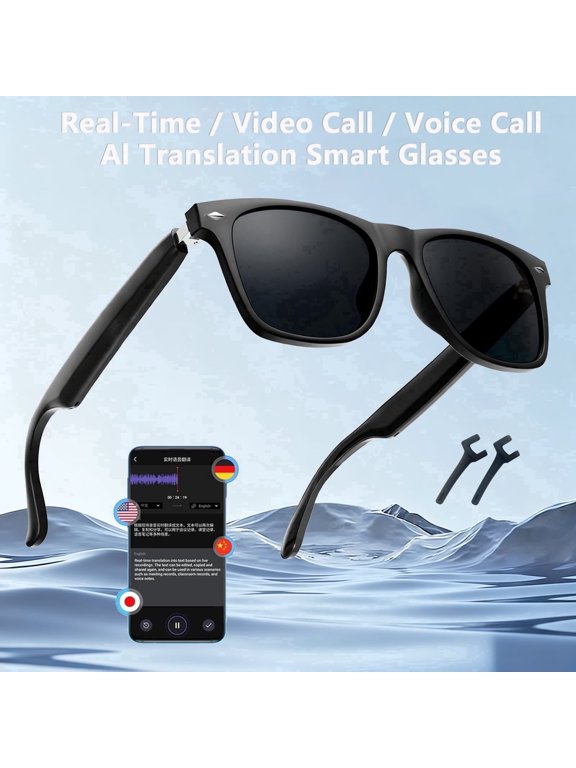 Smart AI Glasses for Men Women,Polarized Sunglasses with 115 Real-Time/Video Call Translation,Voice Assistant,Take Photo Translation,Open Ear Sound,Bluetooth Glasses for Ourdoor, Gifts for Men