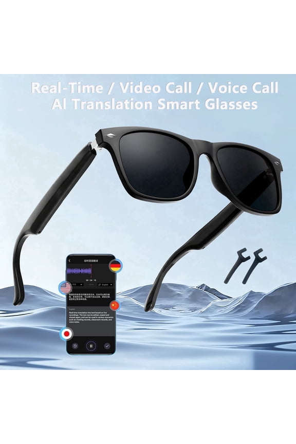Smart AI Glasses for Men Women,Polarized Sunglasses with 115 Real-Time/Video Call Translation,Voice Assistant,Take Photo Translation,Open Ear Sound,Bluetooth glasses for Ourdoor,Gifts for Men
