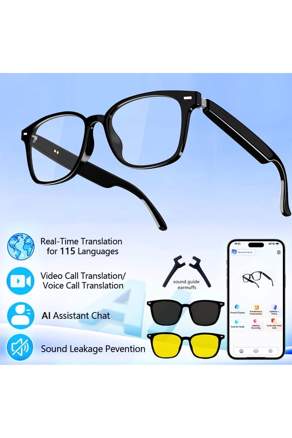 Smart AI Glasses for Men Women,Real-Time Voice with 115 Language,Magnetic Lens,AI Chat,Voice & Video Call Translation,Take Photo Translation,Meeting Summary,Polarized Translation Sunglasses