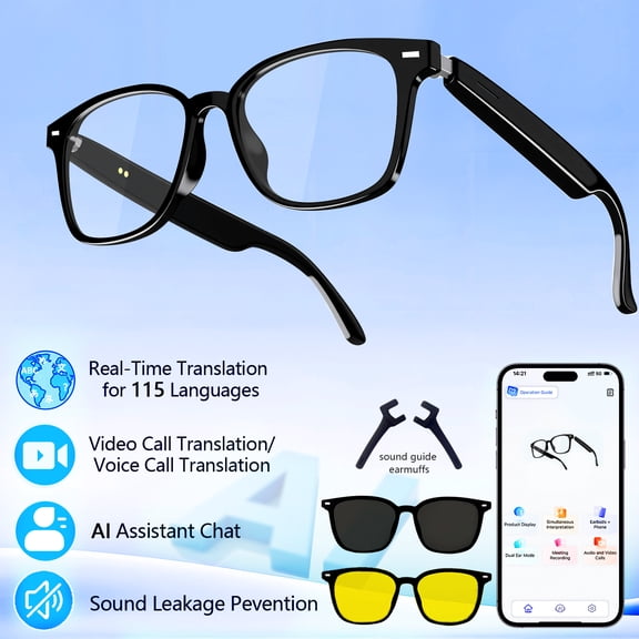 ZYQEEE Smart AI Glasses for Men Women,Real-Time Voice with 115 Language,Magnetic Lens,AI Chat,Voice & Video Call Translation,Take Photo Translation,Meeting Summary,Polarized Translation Sunglasses