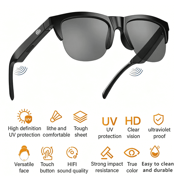ZYQEEE Smart Glasses with Open-Ear Speaker - Hands-Free Calling, UV400 Polarized Sunglasses for Men Women, Touch Control, Long Battery Life, Bluetooth Music Glasses for Travel Driving Cycling