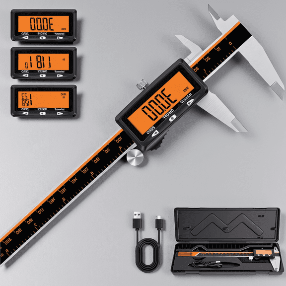 ZYRPORE 1 Piece 8 Inch Caliper, USB-C Rechargeable, Stainless Steel, Inch/MM/Fraction, LCD Display