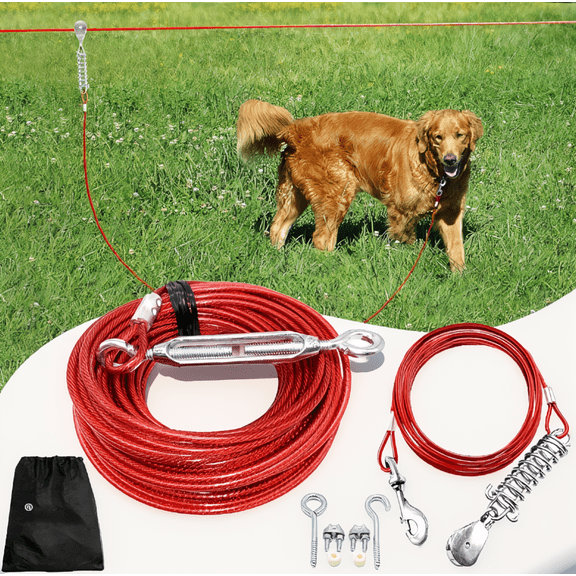 ZYRPORE 1 Set Dog Runner Trolley System, 100FT Cable with 15FT Lead, Shock Spring,  Swivel