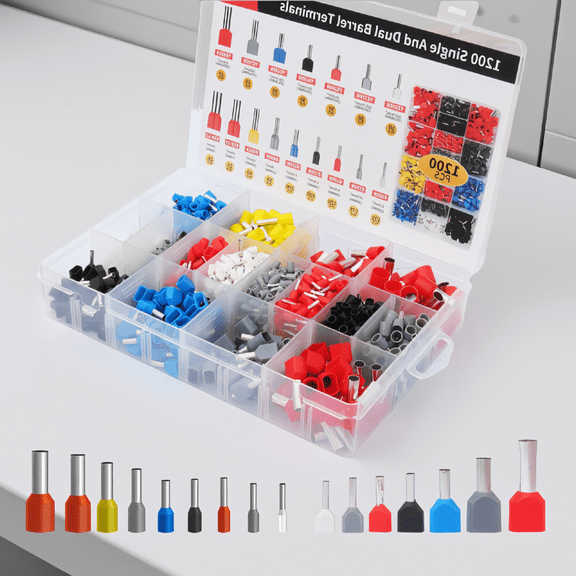 ZYRPORE 1200pcs Wire Ferrule Kit, Single and Crimp Terminals, AWG 6-22, Copper Tin-Plated, for Screw Terminal Wiring