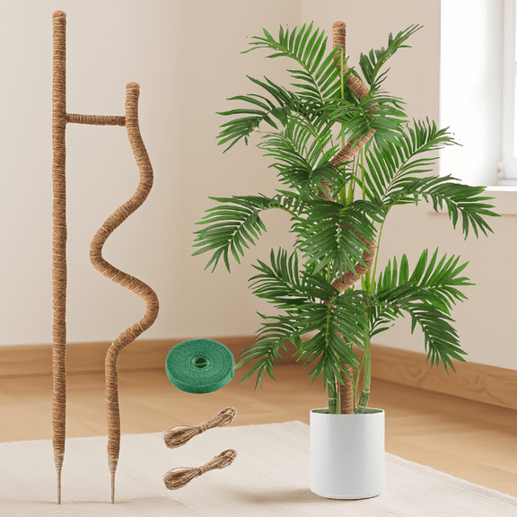 ZYRPORE 2 Pack 63 Inch Bendable Moss Poles for Climbing Plants, Coco Coir Plant Support Stakes with Jute Rope for Monstera Indoor Plants