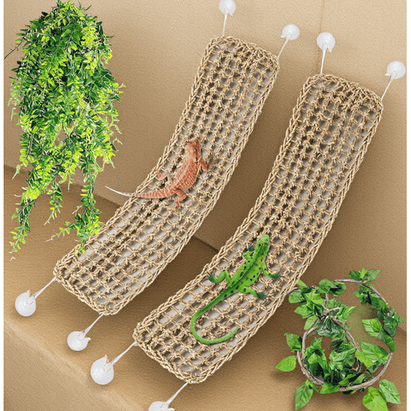 ZYRPORE 2 Pack Bearded Hammock 30"x7", Seagrass Reptile Climbing Lounger with and Decor