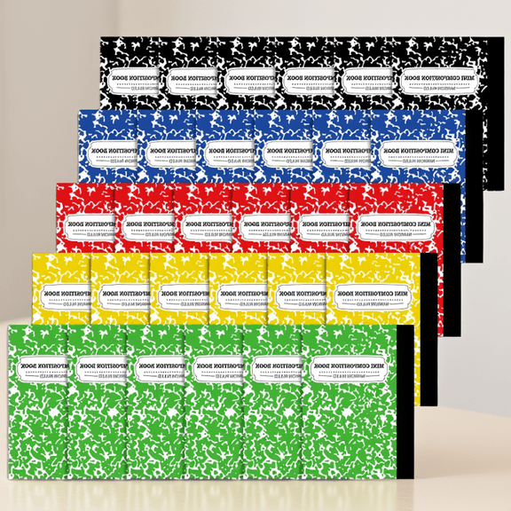 ZYRPORE 30 Pack Mini Composition Notebooks, 5 Colors Narrow Ruled Pocket Notebooks, Cover, 4.5 x 3.25 in