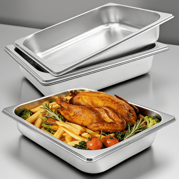 ZYRPORE 4 Pack Half Size Table Pans, Stainless Steel 1/2 Hotel Pan 2.5 Inch Deep, 4 Qt, for Chafing Dishes and Buffet
