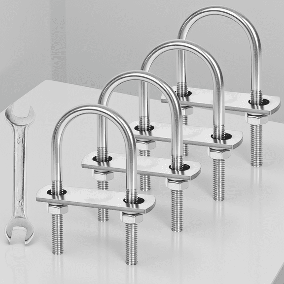 ZYRPORE 4-Set M8 U-Bolts, 304 Stainless Steel, 2 Inch (51mm) ID Width, Pipe Clamp Fastener with Nuts, Frame Plates and Washers, M8 x 50mm x 100mm