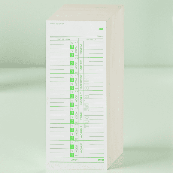 ZYRPORE 500-Pack Weekly Employee Cards, 1-Sided, 3-1/2 x 9 Inches, Green, Work Hours Tracking Sheets