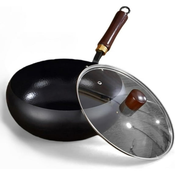 ZYSMBD Japanese Cast Iron Skillet and Braiser Pan with Lid, Hand Forged Uncoated Pure Iron, 24cm or 28cm Fry Pan for Gas Electric Induction Cooktops