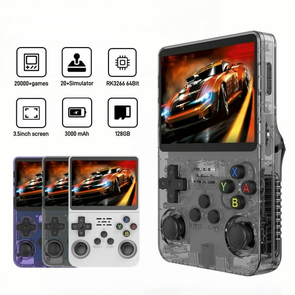 ZYTKWT R36S Handheld Game Console, 3.5-inch IPS Screen, 20,000+ Games, 20+ Emulators, 128GB Gray