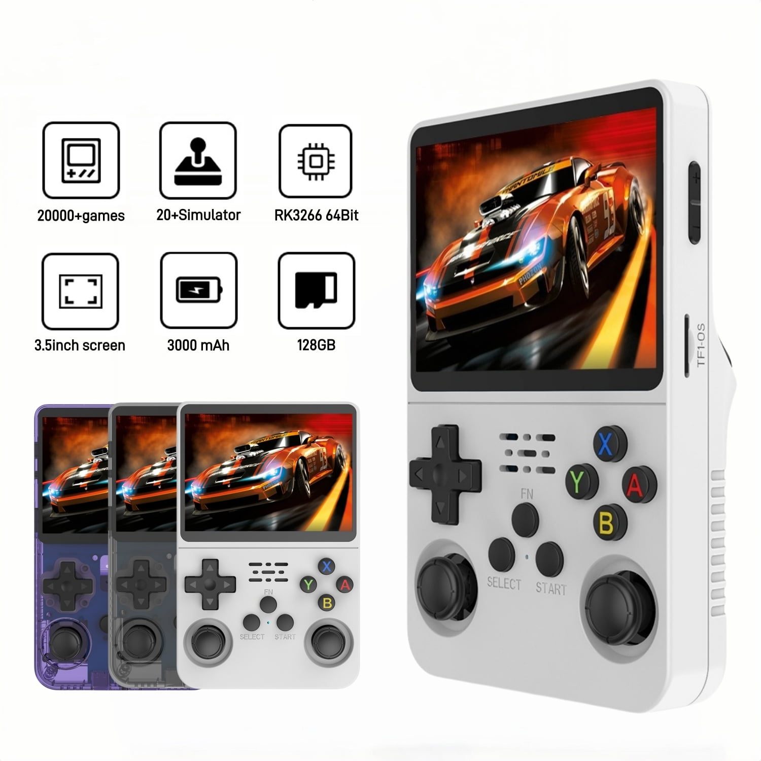 ZYTKWT R36S Handheld Game Console, 3.5-inch IPS Screen, 20,000+ Games, 20+ Emulators, 128GB White