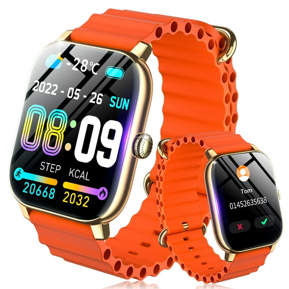 ZYVICXFJ Smart Watch 1.91" HD Bluetooth Call IPX8 Waterproof Orange Aluminum Case with Orange Band