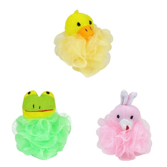 ZYWEyh 3 Pack Cute AnimalsDesign Exfoliating Bath Scrubber Body Scrubber Shower Ball Gentle Exfoliating Bath Sponge Loofah Bath Towel Fun Cartoon Design