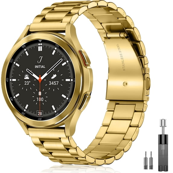 BANDOVA Stainless Steel Band for Samsung Galaxy Watch 7/6/5/4, Men Women Metal Link Strap with Tool, Gold(20MM)
