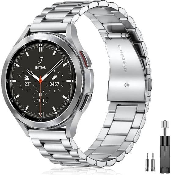 BANDOVA Stainless Steel Band for Samsung Galaxy Watch 7/6/5/4, Men Women Metal Link Strap with Tool, Sliver(20MM)