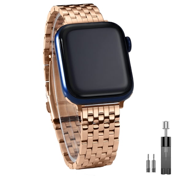 ZYX 7-Link Stainless Steel Band for Apple Watch, Women's Dressy Metal Bracelet with Tool, RoseGold, 38mm/40mm/41mm/42mm(series 10 11)