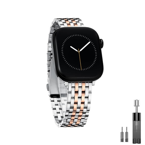 ZYX 7-Link Stainless Steel Band for Apple Watch, Women's Dressy Metal Bracelet with Tool, Sliver & RoseGold, 49mm/46mm/45mm/44mm/42mm(series 3/2/1)