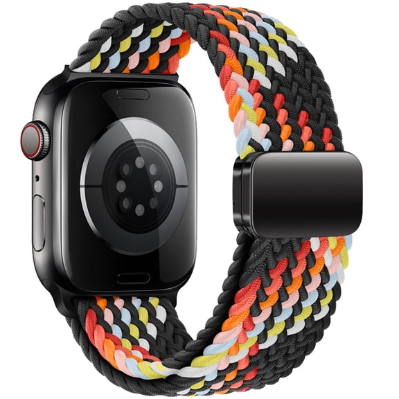BANDOVA Braided Nylon Band for Apple Watch, Women Men Stretchy Magnetic Solo Loop, Colorful Black, 49mm/44mm/45mm/46mm/42mm(series 3 2 1)