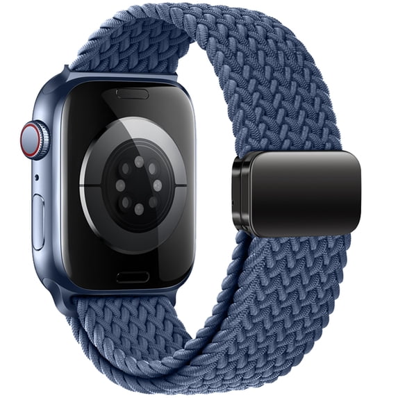 ZYX Braided Nylon Band for Apple Watch, Women Men Stretchy Magnetic Solo Loop, Denim Blue, 49mm/44mm/45mm/46mm/42mm(series 3 2 1)