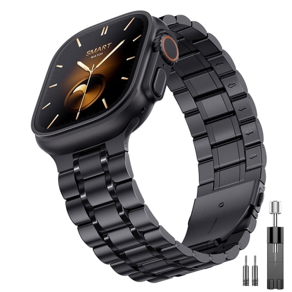 ZYX Heavy Duty Stainless Steel Band for Apple Watch, Men's Solid Metal Business Strap, Black, 49mm/46mm/45mm/44mm/42mm(series 3 2 1)