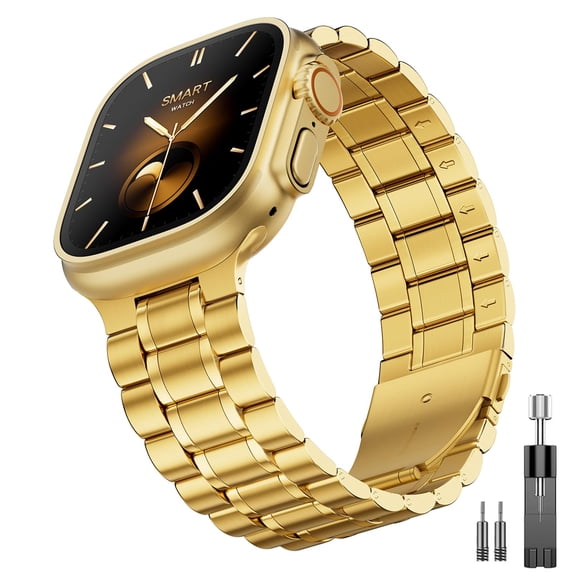 ZYX Heavy Duty Stainless Steel Band for Apple Watch, Men's Solid Metal Business Strap, Gold, 49mm/46mm/45mm/44mm/42mm(series 3 2 1)