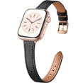 thumbnail image 1 of BANDOVA Slim Genuine Leather Band Compatible with Apple Watch, Women's Thin Replacement Strap, Black with Rose Gold, 38/40/41mm, 1 of 7