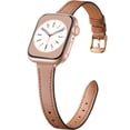 thumbnail image 1 of BANDOVA Slim Genuine Leather Band Compatible with Apple Watch, Women's Thin Replacement Strap, Brown with Rose Gold, 38/40/41mm, 1 of 7