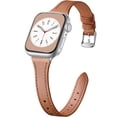 thumbnail image 1 of BANDOVA Slim Genuine Leather Band Compatible with Apple Watch, Women's Thin Replacement Strap, Brown with Silver, 38/40/41mm, 1 of 7