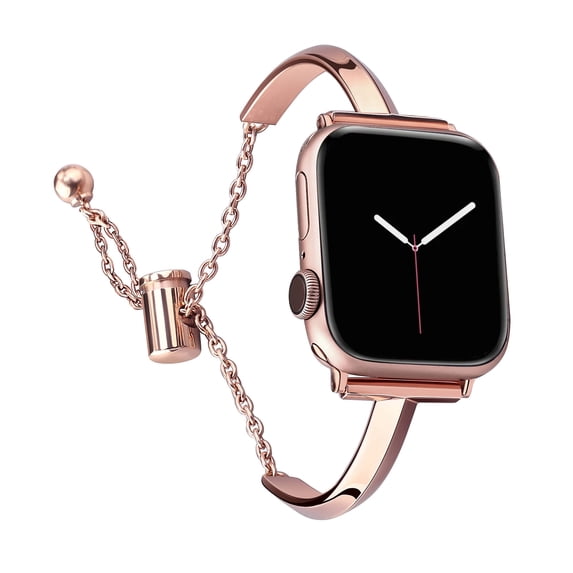 BANDOVA Slim Metal Jewelry Band for Apple Watch, Women's Bracelet with Sliding Clasp, Rose Gold, 38mm/40mm/41mm