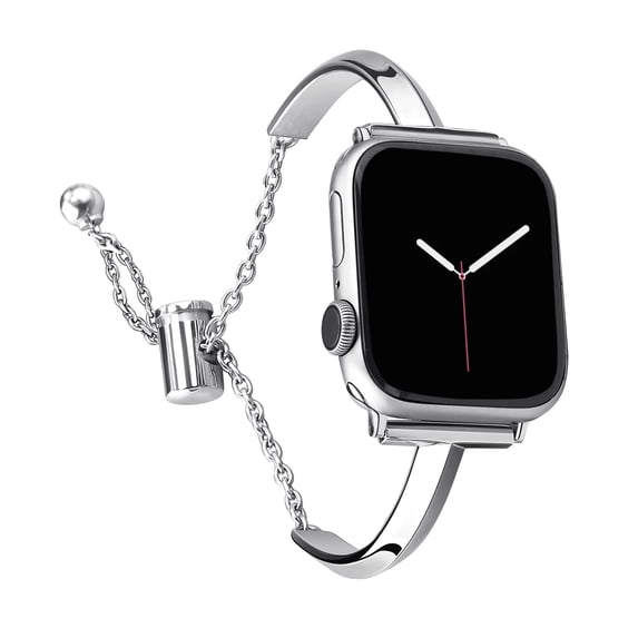 BANDOVA Slim Metal Jewelry Band for Apple Watch, Women's Bracelet with Sliding Clasp, Silver, 42mm/44mm/45mm/49mm