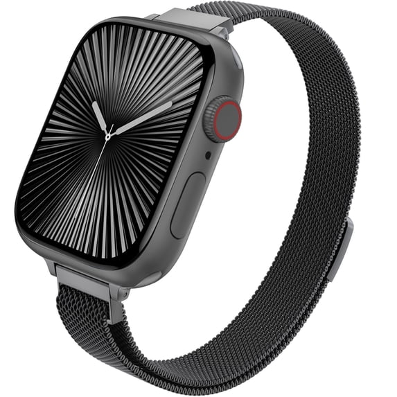 ZYX Slim Metal Mesh Band for Apple Watch, Women's 16mm Magnetic Loop Strap, Black, 49mm/44mm/45mm/46mm/42mm(series 3 2 1)