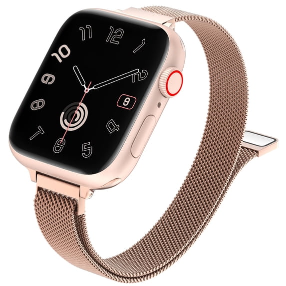 ZYX Slim Metal Mesh Band for Apple Watch, Women's 16mm Magnetic Loop Strap, Rose Gold, 49mm/44mm/45mm/46mm/42mm(series 3 2 1)