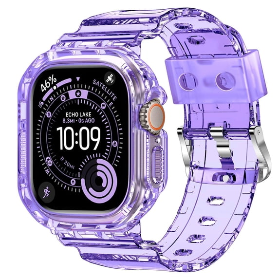 BANDOVA Translucent Purple Jelly Crystal Watch Band with Bumper Case, Sport Strap Compatible with Apple Watch 42/44/45mm