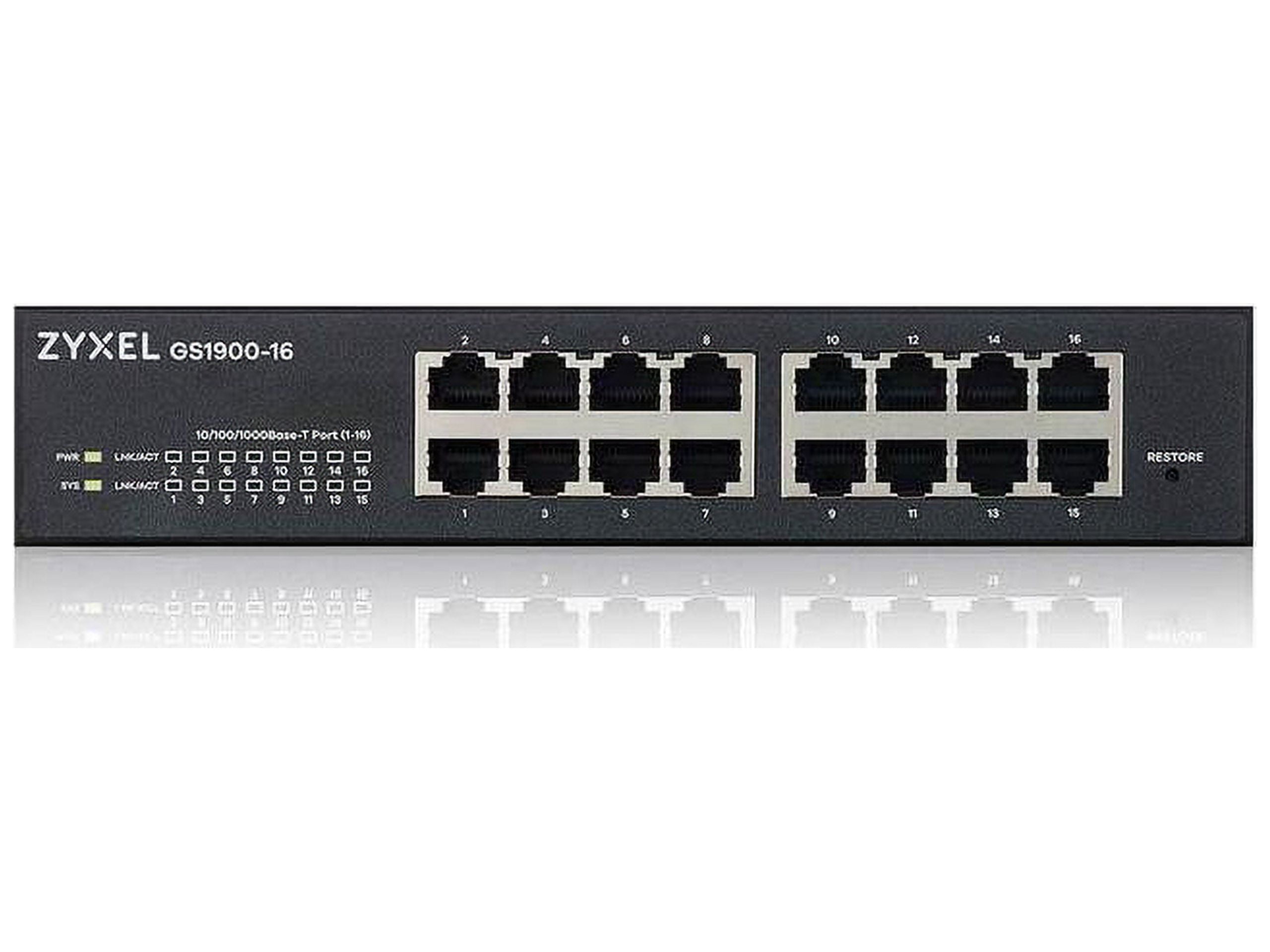 ZyXEL 16-Port Gigabit Smart Managed Switch, Fanless, GS1900-16 Rev 03F