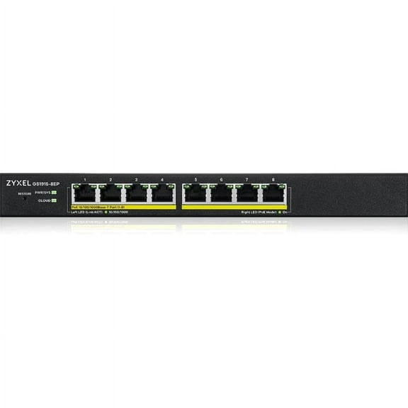 ZyXEL 8-Port Gigabit Smart Nebula Cloud Managed PoE Switch, 8 PoE+ Ports at 60W, GS1915-8EP