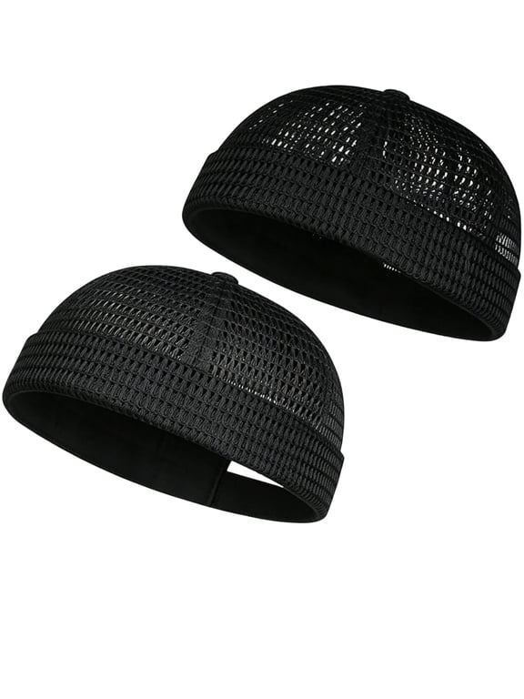ZYXWVU 2 Pack Men's Breathable Brimless Hip-Hop Cap Adjustable Summer Mesh Tang Skullcap Lightweight Flat Hat for Sports Outdoor Streetwear