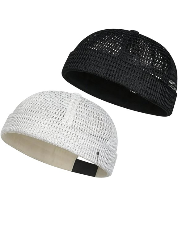 ZYXWVU 2 Pack Men's Breathable Brimless Hip-Hop Cap Adjustable Summer Mesh Tang Skullcap Lightweight Flat Hat for Sports Outdoor Streetwear