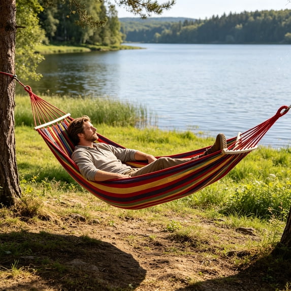 ZYXWVU 2 Person Hammock Canvas Heavy Duty Camping Hammock with Spreader Bar Portable Hammock with Tree Straps for Outdoor Backyard Camping Travel