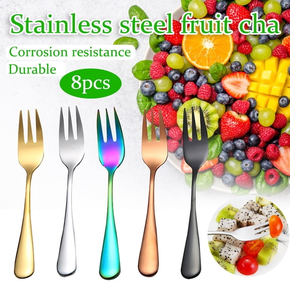 ZYXWVU 8PC Stainless Steel Dessert Forks Colorful Fruit Fork Set for Desserts Ice Cream Cake Appetizers Party Tableware for Home and Events