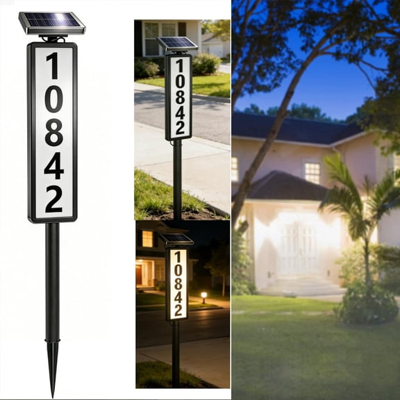 ZYXWVU Address Sign Solar Powered House Number Sign Auto Lighted Address Numbers Warm Cool White Modes Outdoor Waterproof for Yard Mailbox