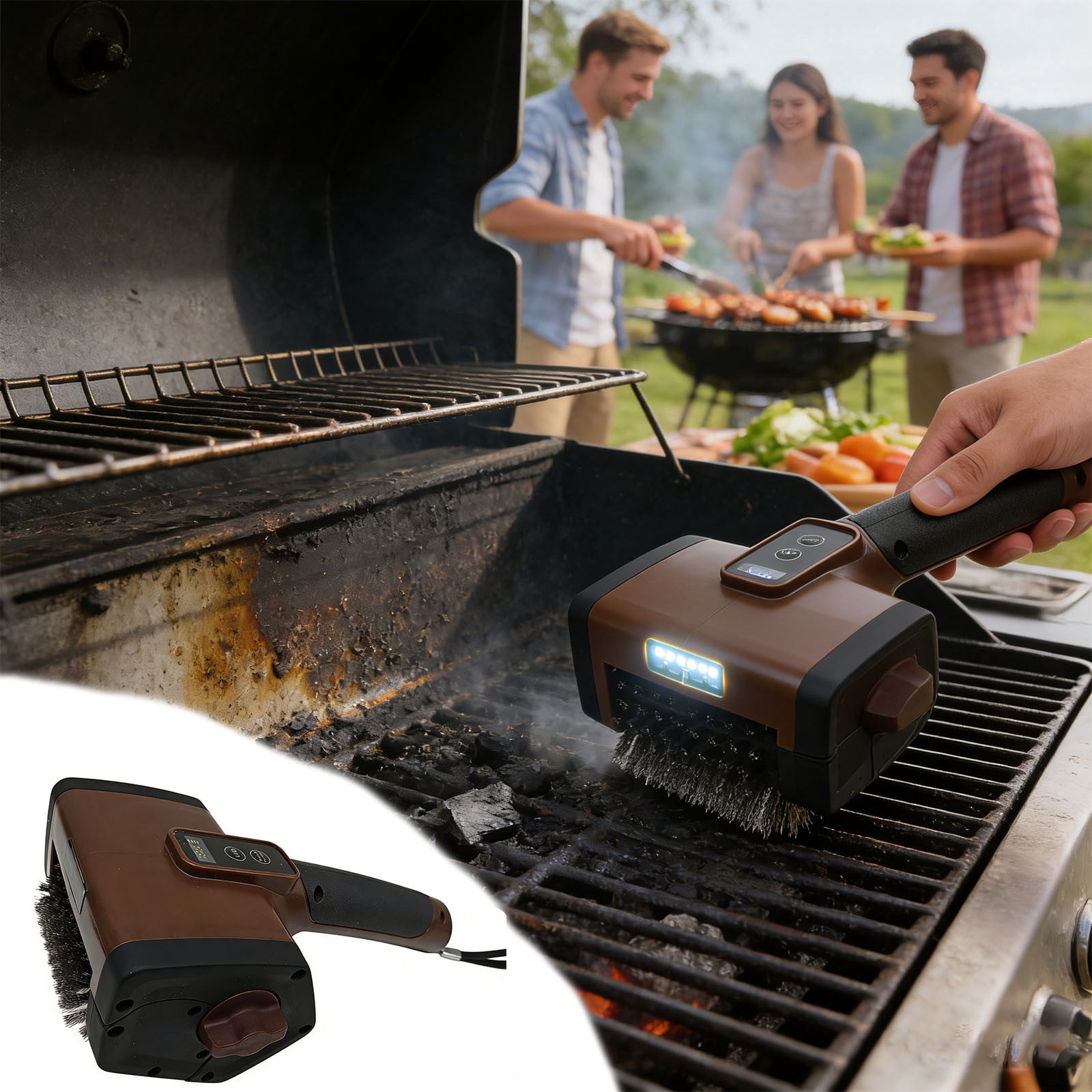 ZYXWVU Barbecue Grill Brush Brushless Rotating BBQ Cleaner Tool Heavy Duty Bristle-Free Scrubber Home Outdoor Barbecue Accessories Safe Easy Cleaning