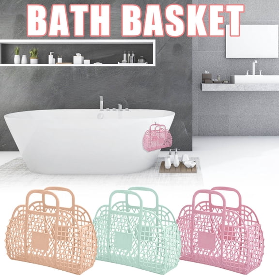 ZYXWVU Bath Basket Foldable Plastic Mesh Storage Basket 24x21x9.5cm Hollow Shower Caddy for Bathroom Organization Toiletries Storage Carry Handle