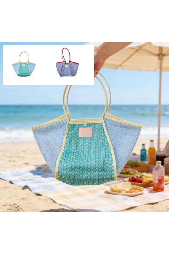ZYXWVU Beach Bag Large Capacity Mesh Tote Color Block Shoulder Bag Openwork Shopping Bag For Travel Pool Gym Grocery Waterproof Quick Dry