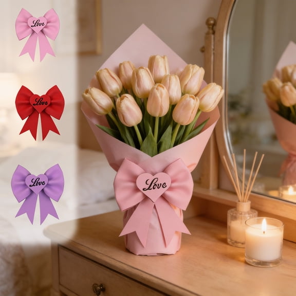 ZYXWVU Bow Decoration Heart Shape Mini Bow Decor For Gift Bouquet Basket Mothers Day Party Birthday Decoration Craft Supplies
