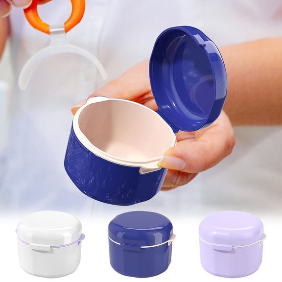 ZYXWVU Denture Cleaning Box Portable Double Layer Storage Case with Drain Cover Dental Appliance Holder for Travel Home Bathroom and Organizer Use