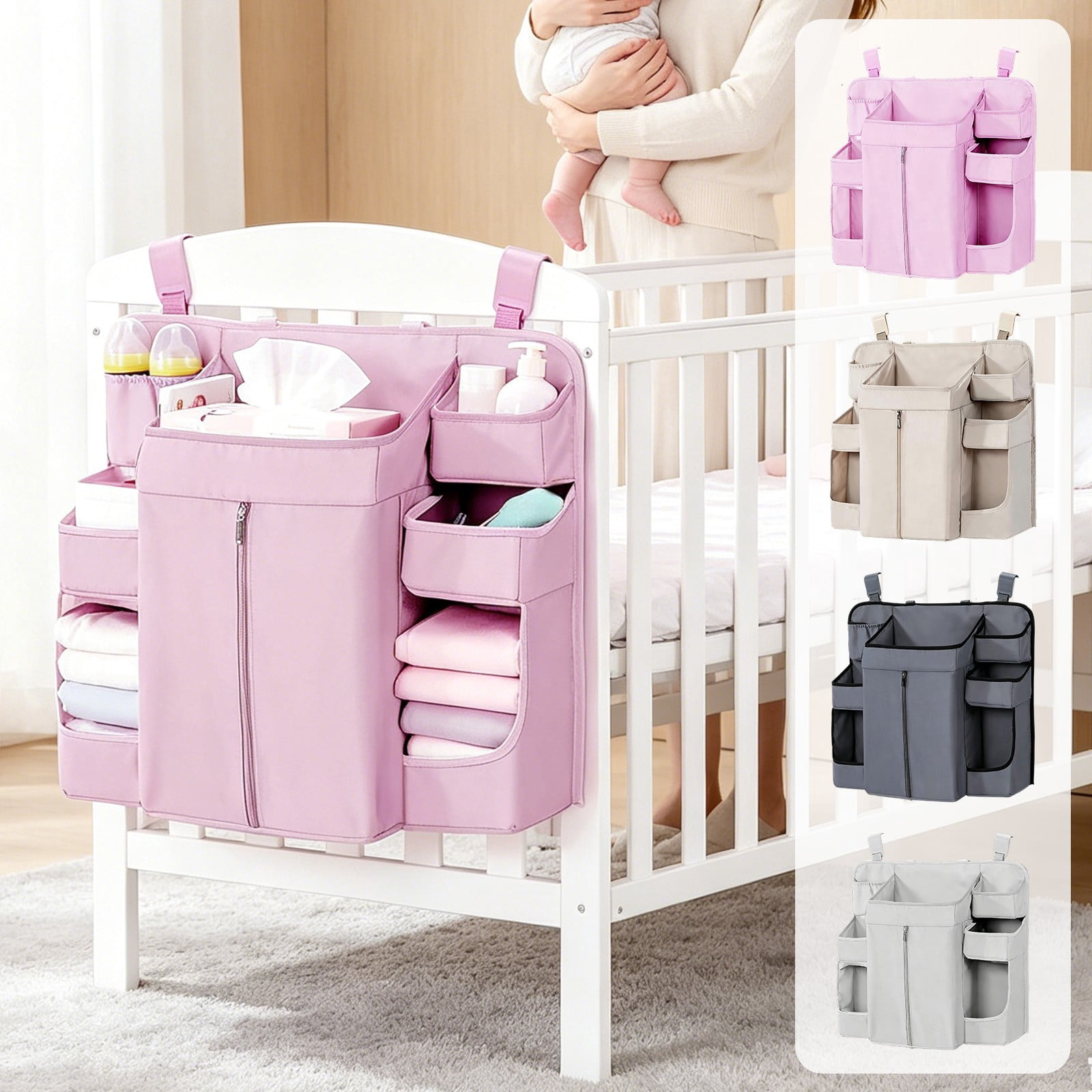 ZYXWVU Diaper Organizer Hanging Nursery Storage Rack Crib Diaper Caddy Multifunction Washable Diaper Hanging Bag for Kid Nursery Storage