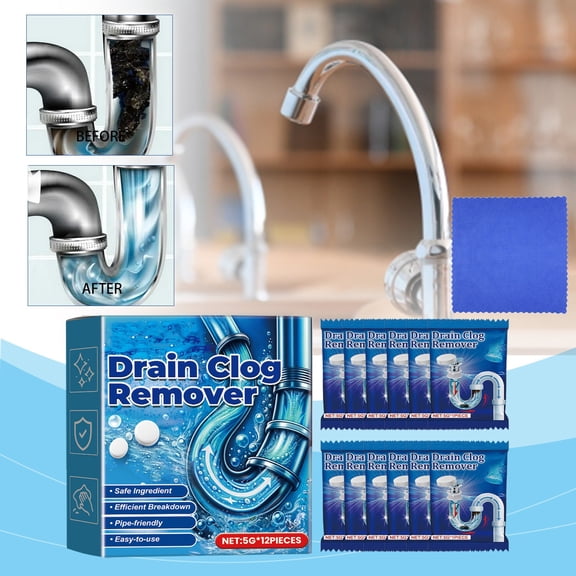ZYXWVU Drain Cleaner Tablets Clog Remover Powerful Pipe Cleaner for Kitchen Sink Bathroom Tub Toilet Shower Dissolves Hair Grease Blockages Septic Safe