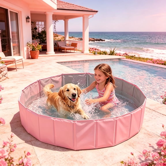 ZYXWVU Foldable Play Ball Pool for Pet and Small Ones Fast Setup Thick Cleaning Accessory for Above-Ground Pool Entrances Dog Cat